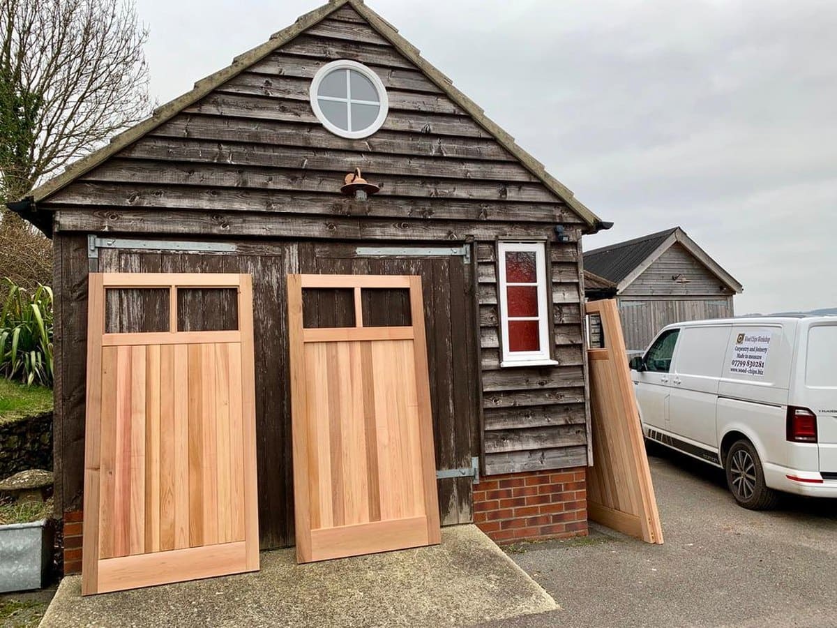 Pair of bespoke timber doors prepared at the workshop before fitting